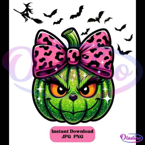 Glitter Halloween Pumpkin Grinch Pink Leopard Coquette PNG