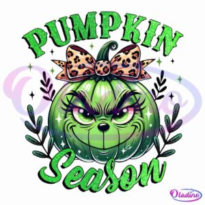 Glitter Pumpkin Season Leopard Coquette Grinch Head PNG