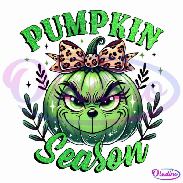 Glitter Pumpkin Season Leopard Coquette Grinch Head PNG