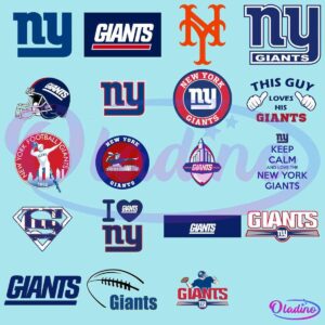 A collection of various New York Giants logos and related graphics, featuring team helmets, NY logos, "Giants" text in different fonts and styles, and themed designs such as "Keep Calm and Love The New York Giants" and "This Guy Loves His Giants.