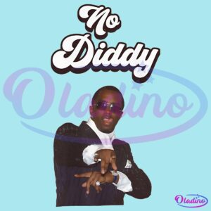 A person wearing a pinstripe suit and sunglasses points towards the camera. Above their head, the text "No Diddy" is written in bold, stylized letters.