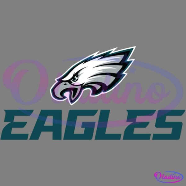 A collection of Philadelphia Eagles logos in different styles. There are various depictions of eagles, text-based logos with "EAGLES," and a Philadelphia Eagles cheerleader emblem. Also included is an eagle head on a football helmet and a stylized "E.