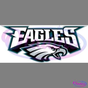 A collection of Philadelphia Eagles logos in different styles. There are various depictions of eagles, text-based logos with "EAGLES," and a Philadelphia Eagles cheerleader emblem. Also included is an eagle head on a football helmet and a stylized "E.