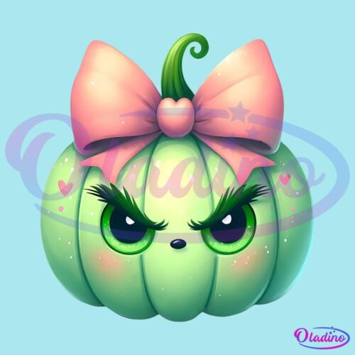 Pink Coquette Pumpkin Grinch Face SVG