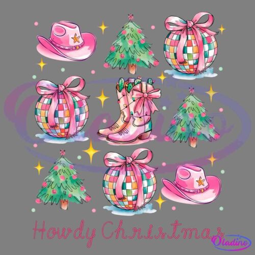 Pink Howdy Christmas Western Cowgirl Coquette Bow PNG