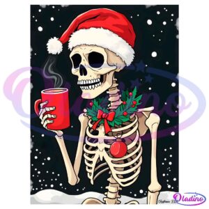 Retro Christmas Coffee Lover Christmas Skull Coffee PNG