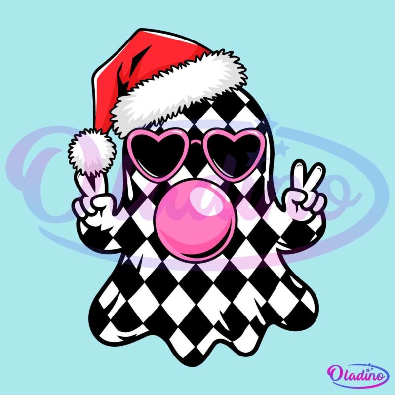 Retro Christmas Cute Spooky Blowing Bubbles Santa Hat SVG