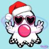 Retro Cute Checkered Ghost Blowing Bubbles Christmas Santa Hat SVG