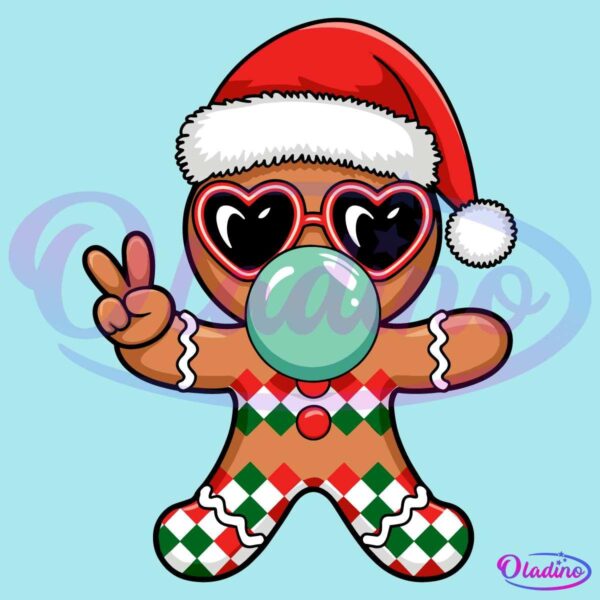 Retro Cute Christmas Gingerbread Blowing Bubbles Santa Hat SVG