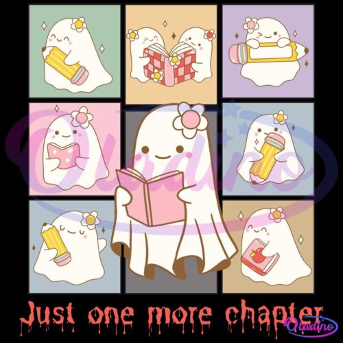 Retro Groovy Just One More Chapter Cute Ghost PNG