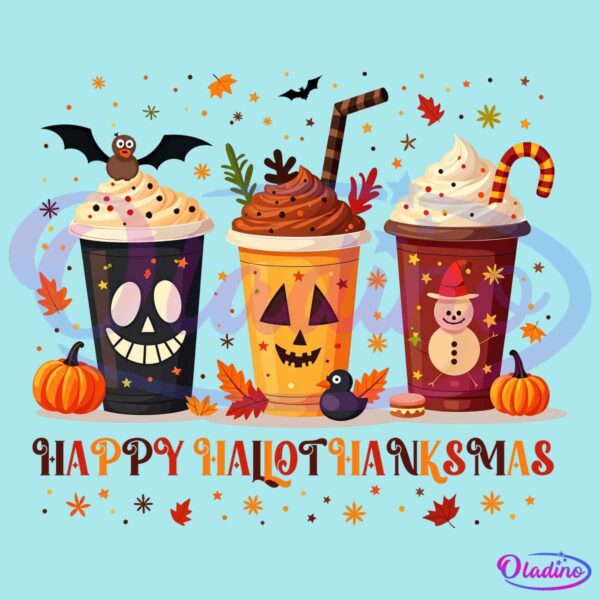 Retro Happy Hallothanksmas Hot Cocoa PNG