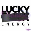 A black strip partially covers the bold text reading "LUCKY ENERGY" against a transparent background. The strip's texture appears wrinkled, and it obscures part of the text, giving a partially hidden or censored look.