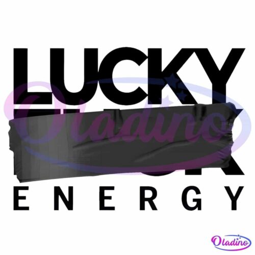 A black strip partially covers the bold text reading "LUCKY ENERGY" against a transparent background. The strip's texture appears wrinkled, and it obscures part of the text, giving a partially hidden or censored look.