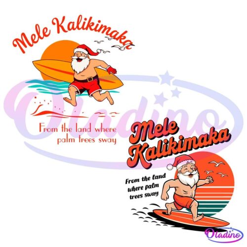 Retro Mele Kalikimaka Santa Claus Surfing PNG