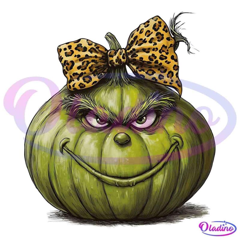 Retro Vintage Leopard Coquette Pumpkin Grinch PNG