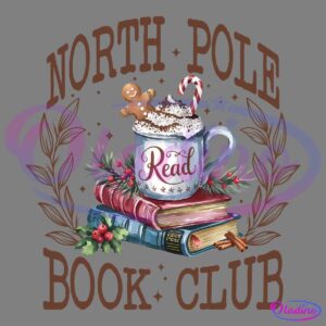 Retro Vintage North Pole Book Club Gingerbread Hot Cocoa PNG