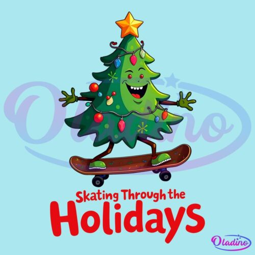 Skating Through The Holiday Christmas Tree Skateboard PNg