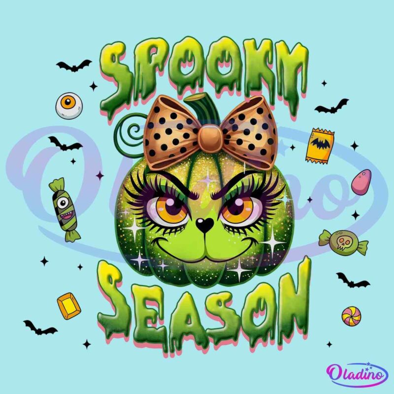 Spooky Season Glitter Coquette Pumpkin Grinch PNG