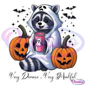 Very Demure Very Mindful Very Cutesy Halloween Raccoon PNG