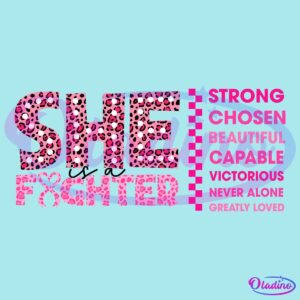 Breast Cancer She Is A Fighter Glitter Bible Verse PNG