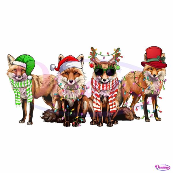 Christmas Fox Squad Santa Hat Christmas Light PNG