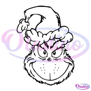 Christmas Grinch Head Santa Hat Outline SVG