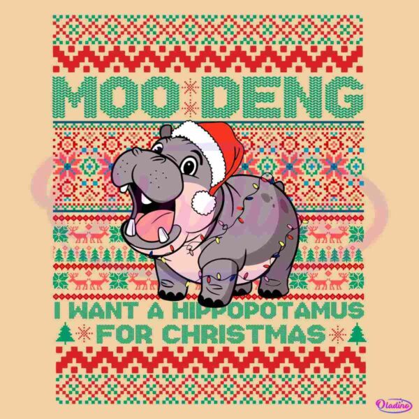 Christmas Moo Deng Funny Hippo Ugly Christmas Sweater SVG