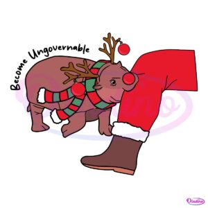 Christmas Reindeer Moo Deng Bite Santas Foot SVG