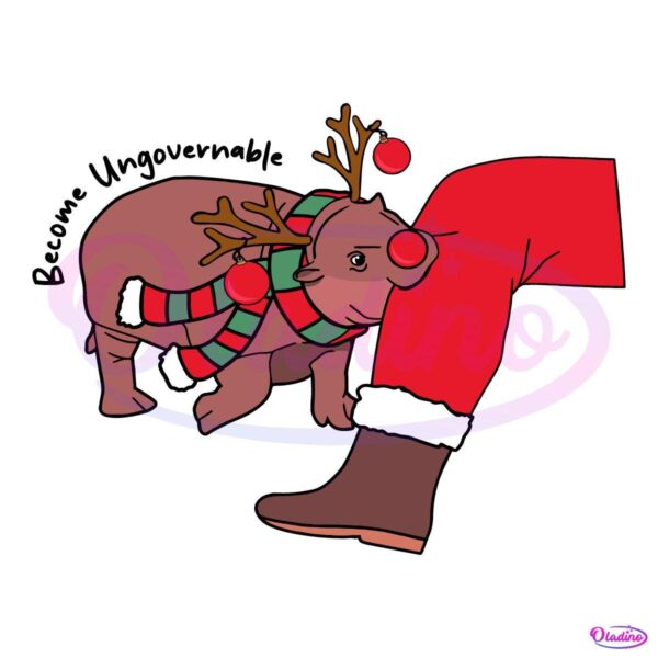 Christmas Reindeer Moo Deng Bite Santas Foot SVG