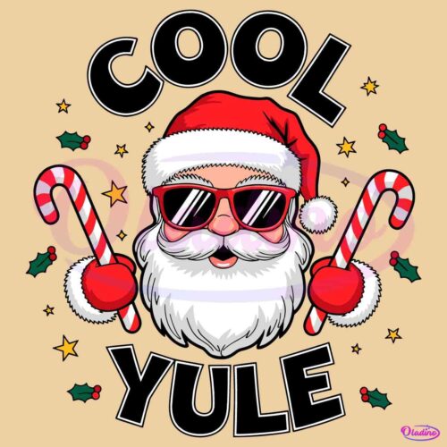 Cool Yule Christmas Santa Candy Cane SVG