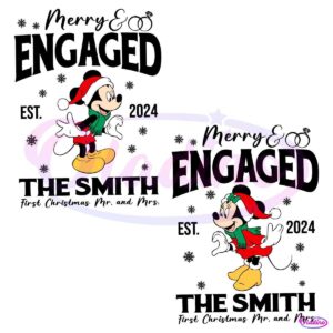 Custom Merry And Engaged Christmas Mickey And Minnie SVG