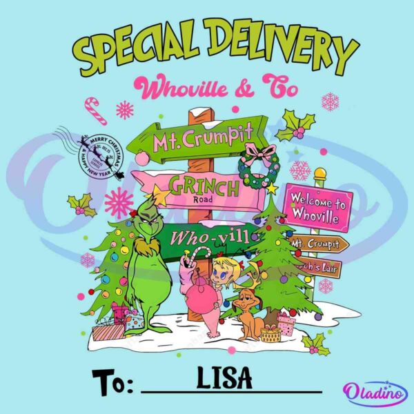 CUSTOM Pink Christmas Grinch Movie Special Delivery Whoville And Co PNG