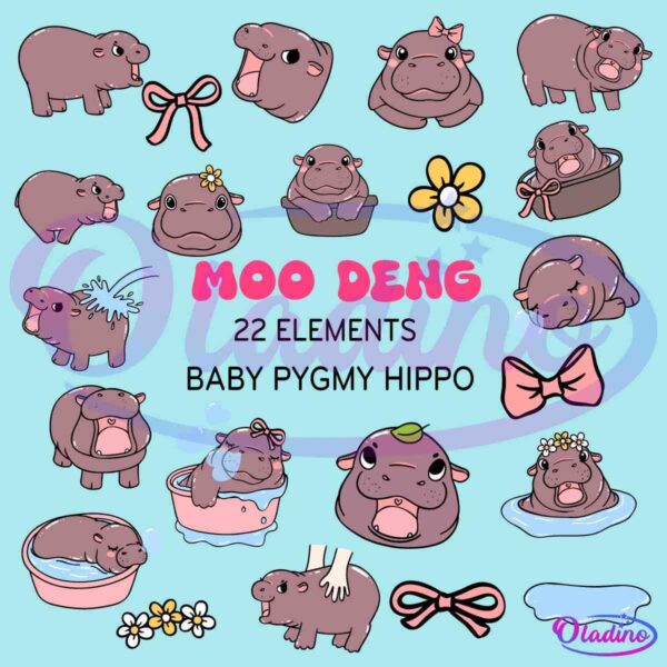 Cute Moo Deng Gang Clipart Baby Hippo SVG Bundle