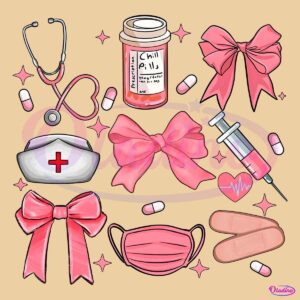 Cute Pink Nurse Coquette Bow Element PNG