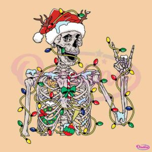 Dead In side Skeleton Christmas Light Santa Hat SVG