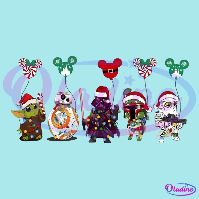 Disney Christmas Light Star Wars Character Holding Balloons PNG