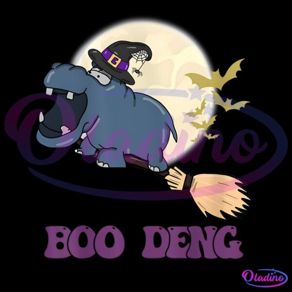 Funny Hippo Ride Witch Broomstick Hippopotamus Halloween Moo Deng PNG