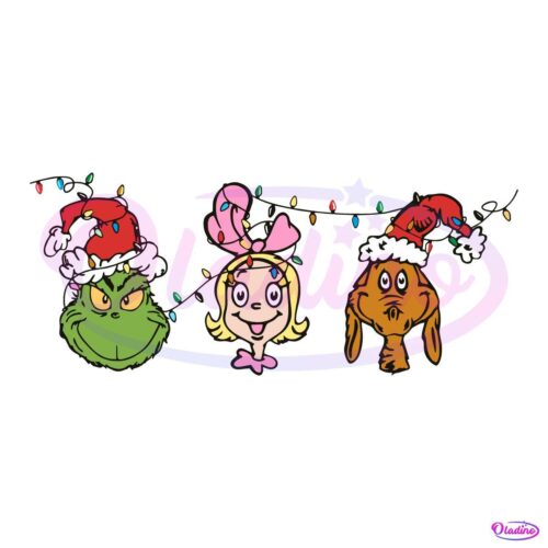 Funny The Grinch Characters Christmas Light Santa Hat SVG