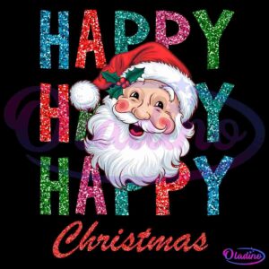 Glitter Happy Christmas Santa Claus PNG Sublimation Design