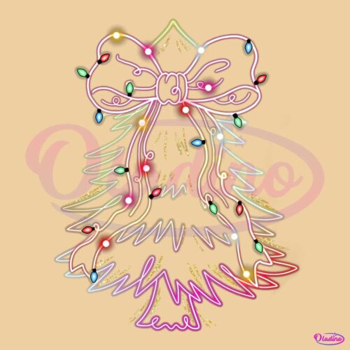 Glitter Neon Color Christmas Tree Coquette Bow PNG