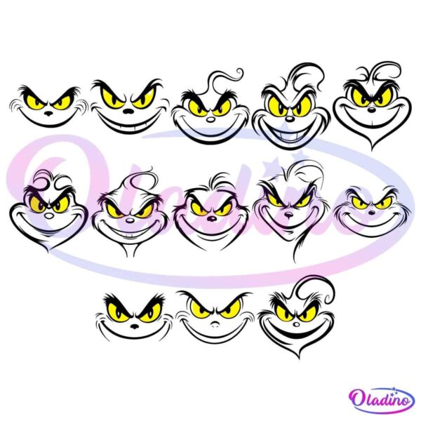 Grinch Smiley Face Outline SVG Bundle