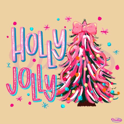 Holly Jolly Christmas Tree Coquette Bow PNG