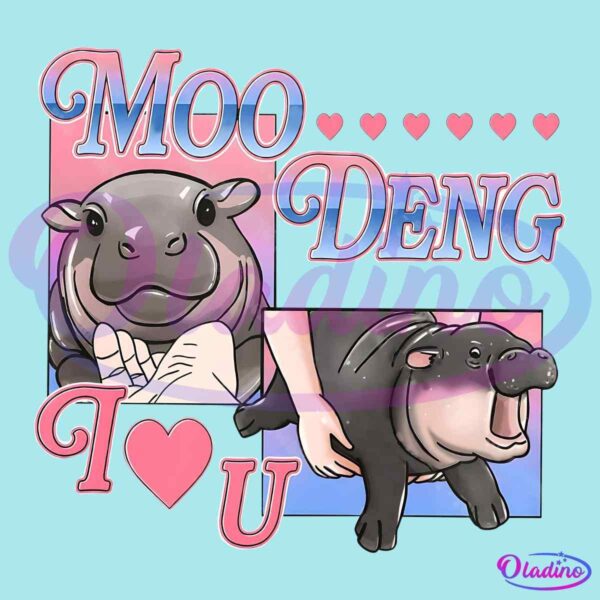 I love U Moo Deng Cute Hippo Lover PNG