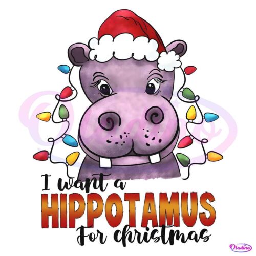 I Want A Hippopotamus For Christmas Light Santa Hat PNG