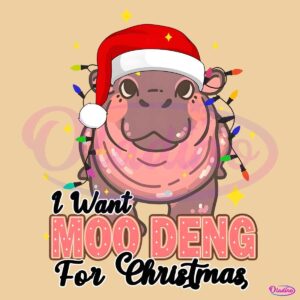 I Want Moo Deng For Christmas Santa Hat Christmas Light PNG