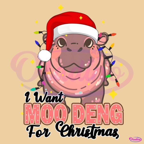 I Want Moo Deng For Christmas Santa Hat Christmas Light PNG