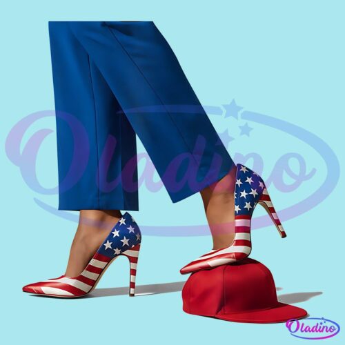 Kamala Harris With America Flag High Heels Stepping On Red Hat SVG