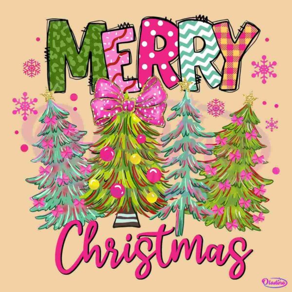 Merry And Bright Colorful Brushstroke Christmas Tree Coquette PNG