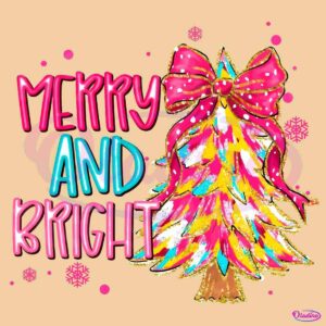 Merry And Bright Glitter Christmas Tree Coquette PNG