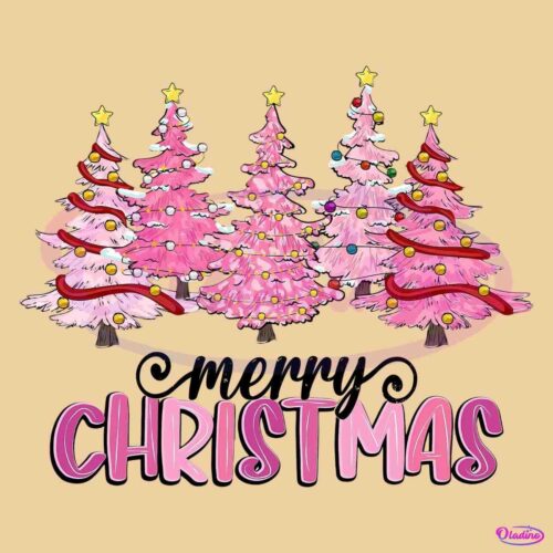 Merry Christmas Pink Christmas Tree PNG